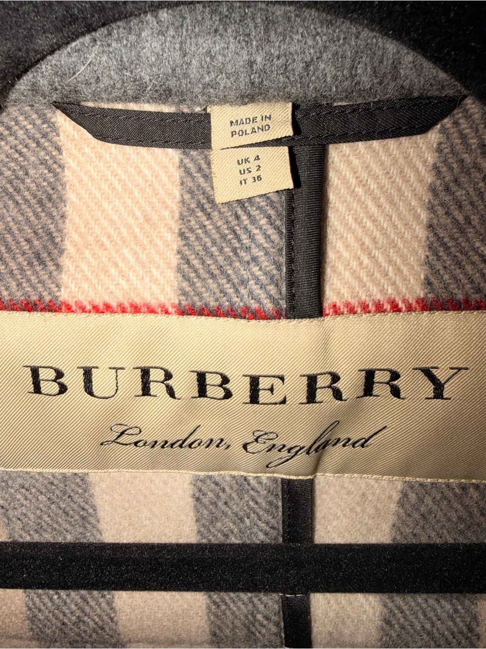 Burberry Gray Toggle Pea Coat with Signature Check - Picture 8 of 8